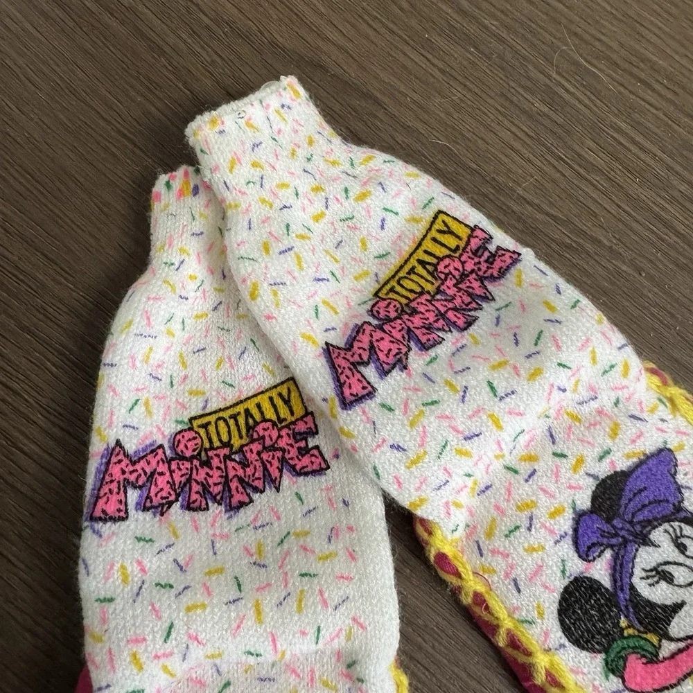 NEW Vintage Girl's Minnie Mouse Slipper Socks Large 9 - 10 Neon‎ 90s